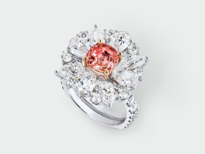 Ceylon Pink Orange Sunset Padparadscha Ring
