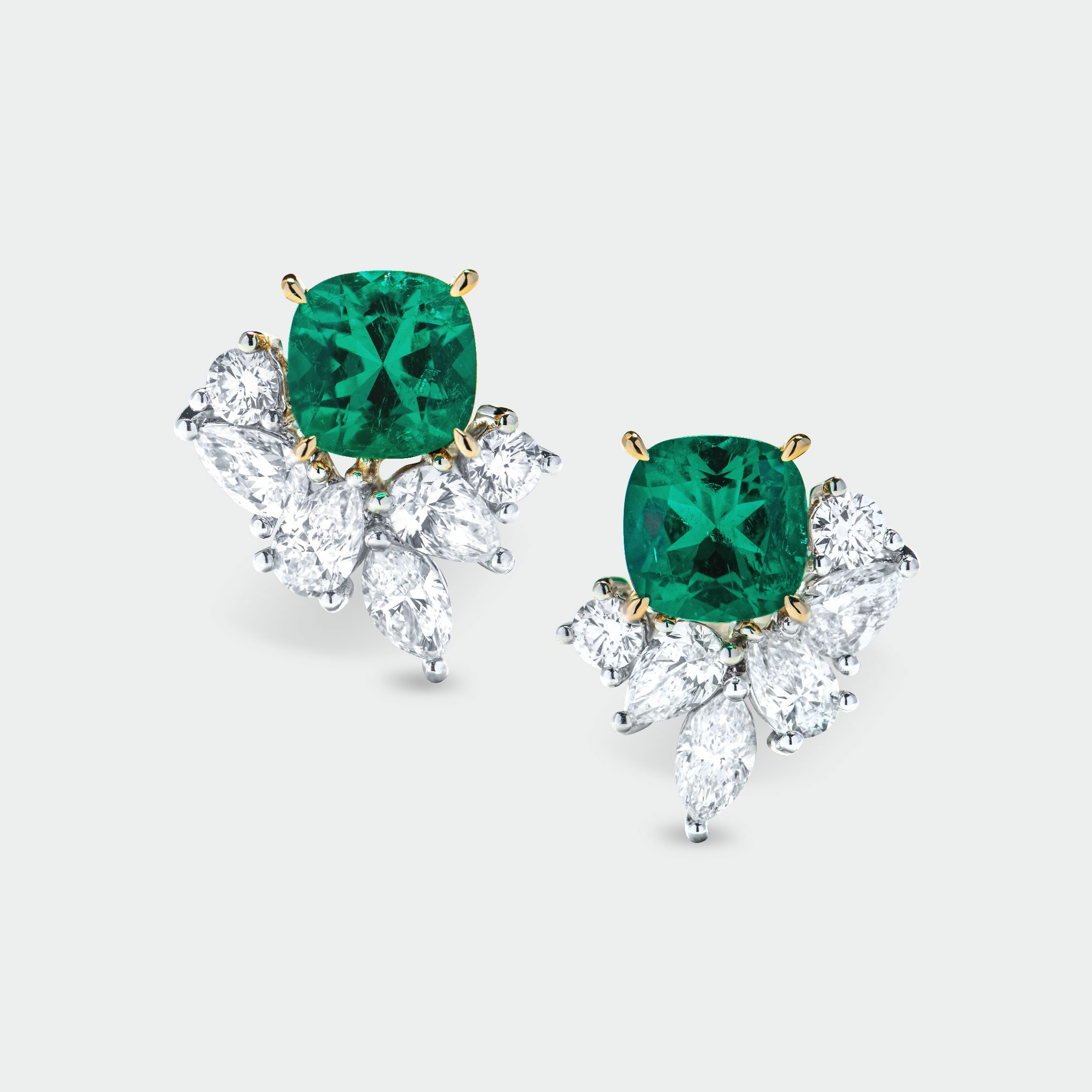 Muzo (Old Mine) Emerald with Diamond Cluster  Earrings
